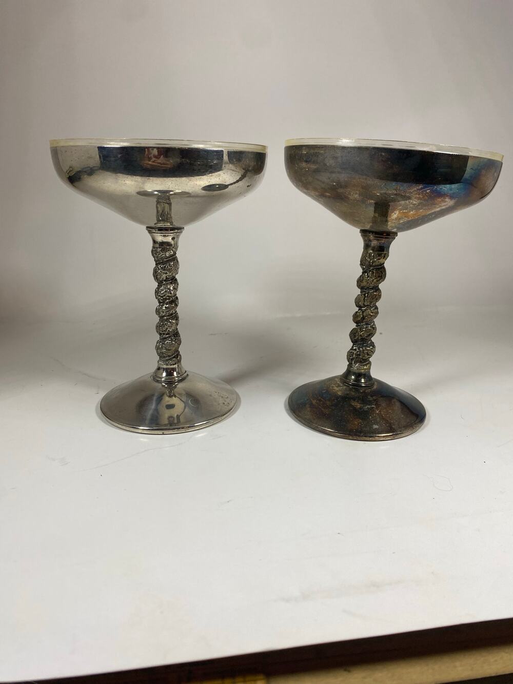 2 Vintage Valero Silverplate Twisted Stem Goblet Chalice